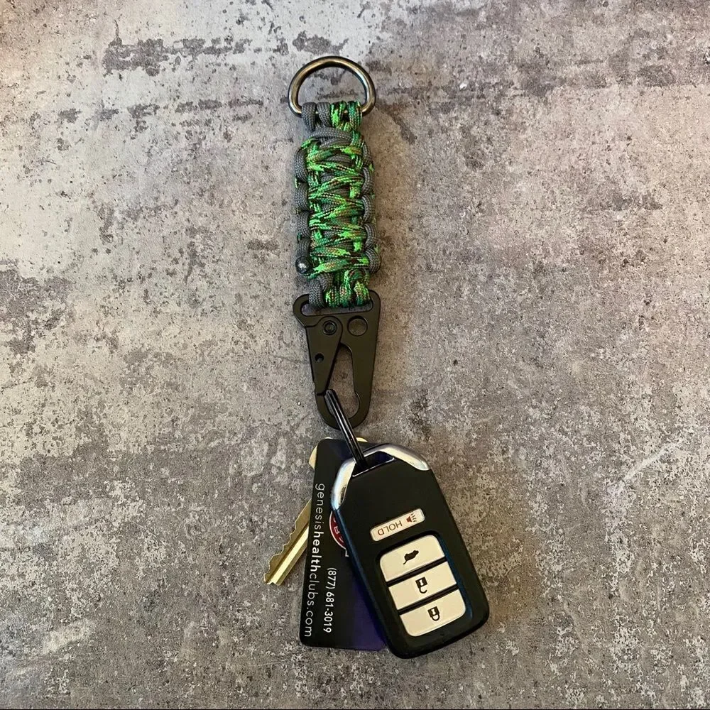 Paracord Keychain Handmade USA Unisex Sporty Green Grey NEW King Cobra